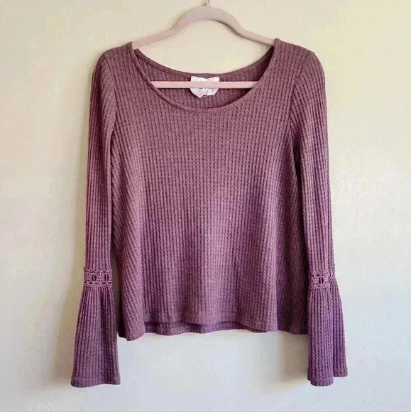 Sadie & sage mauve color waffle knit pullover with bell sleeves - Picture 1 of 9
